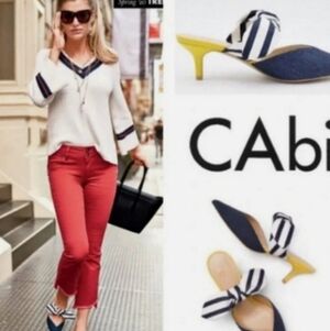 EUC CAbi Navy and White Striped Kitten Heels